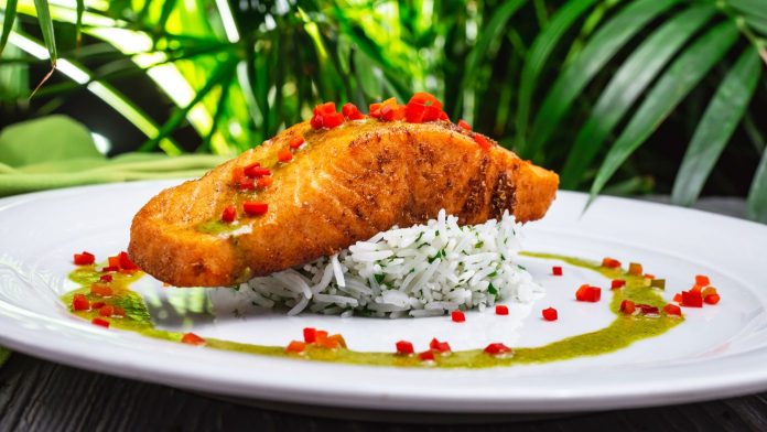 fish fillet on rice
