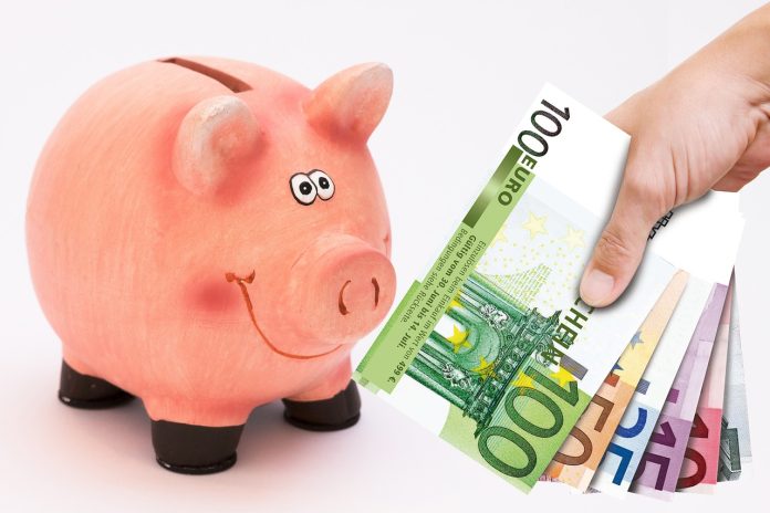 piggy bank with euro notes