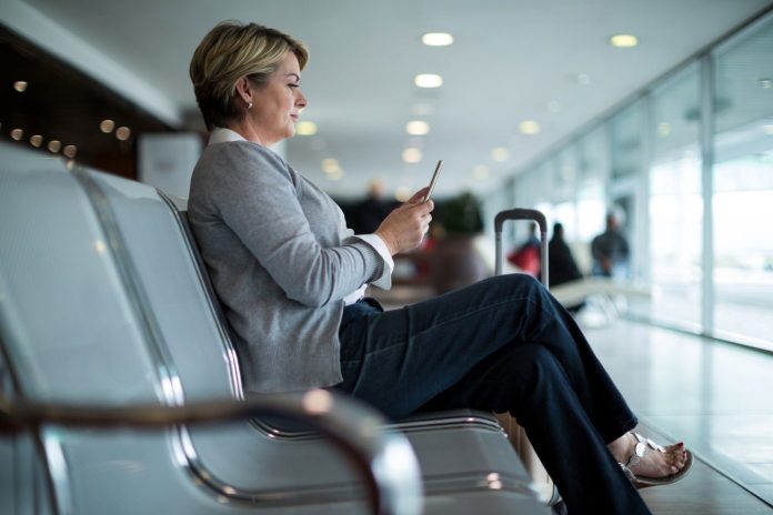 businesswoman sitting in a waiting area