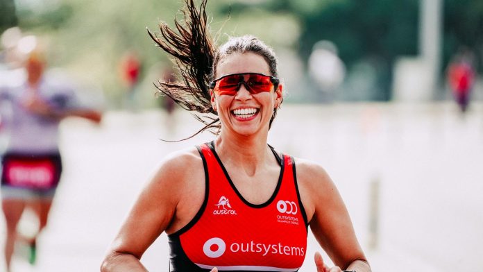 smiling running woman