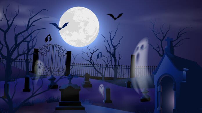 Realistic-halloween-background-with-graveyard